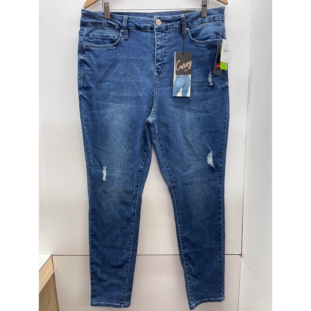 Royalty for Me Ultra High Skinny Curvy Fit Distressed Jeans Blue Size 16 NWT